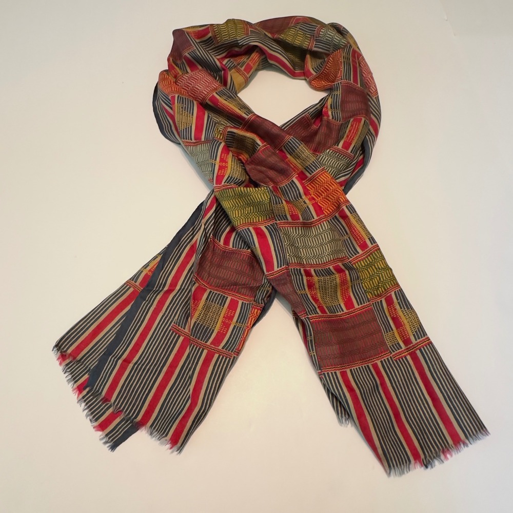 Vtg 1985 Smithsonian Institution Kente Geometric Print Scarf Red Gold African